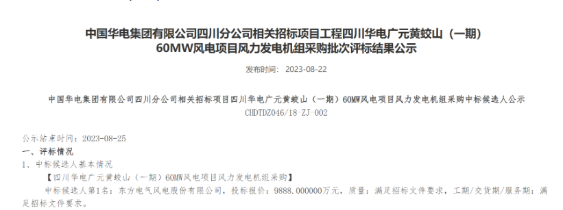 160MW！華電2個風(fēng)電項目候選人公示